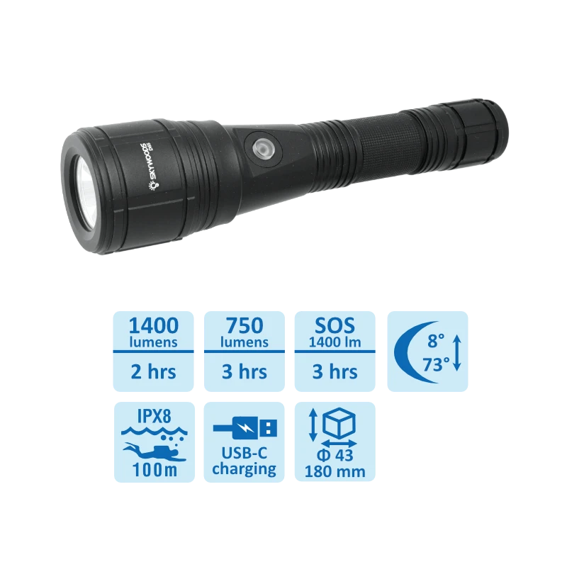 Lampe Torche de Plongée D6S 1400 Lumens Rechargeable - SKYWOODS  - Skywoods