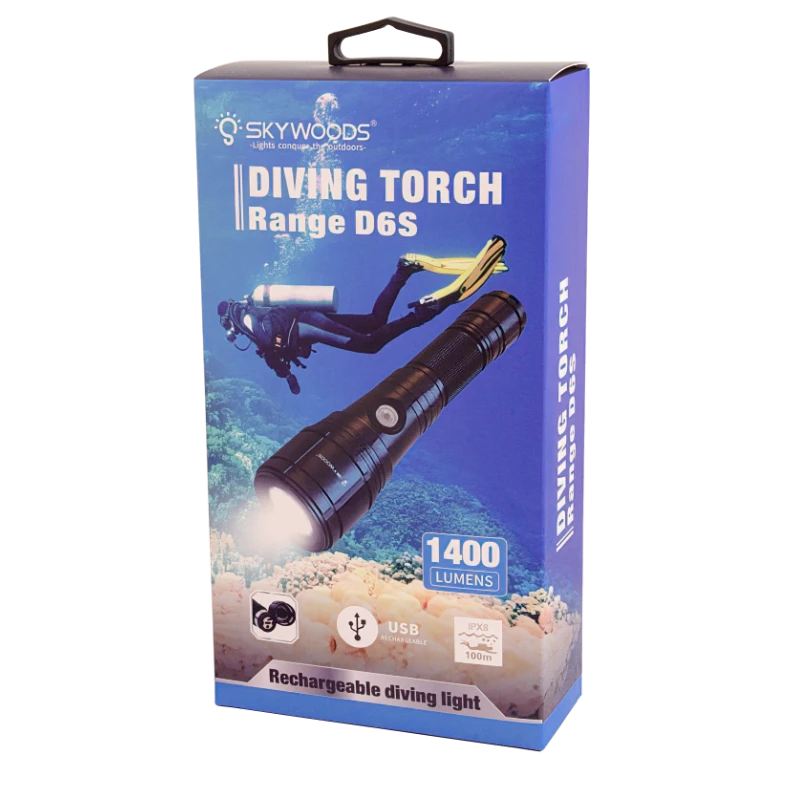 Lampe Torche de Plongée D6S 1400 Lumens Rechargeable - SKYWOODS  - Skywoods